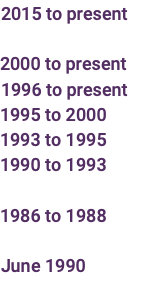 2015 to present  2000 to present 1996 to present 1995 to 2000 1993 to 1995 1990 to 1993  1986 to 1988 June 1990 